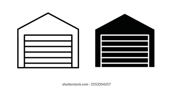 Garage icons in black filled and outlined style