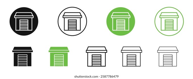 Garage icons in black and green colors collection