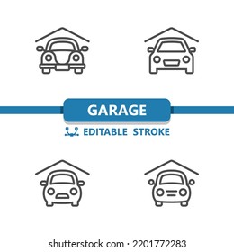 Garage Icons. Car, Vehicle, Car Wash, Car Park, Auto Repair Shop Icon. Professional, 32x32 Pixel Perfect Vector Icon. Editable Stroke