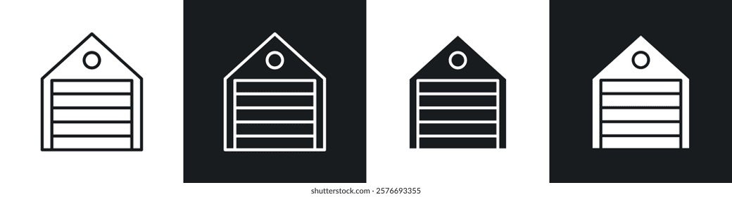 Garage icons collection in black and white solid and line style