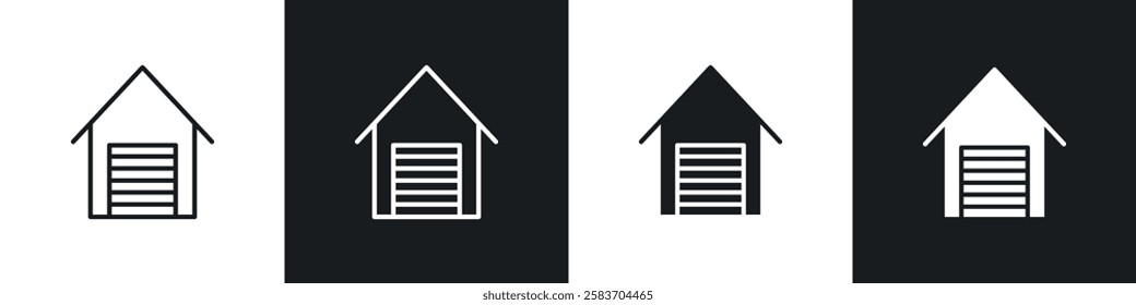 Garage icons collection in black and white filled and line versions