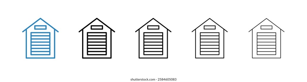 Garage icons in five different stroke sizes