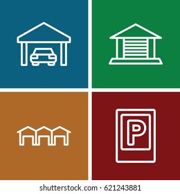 Garage icons set. set of 4 garage outline icons such as parking