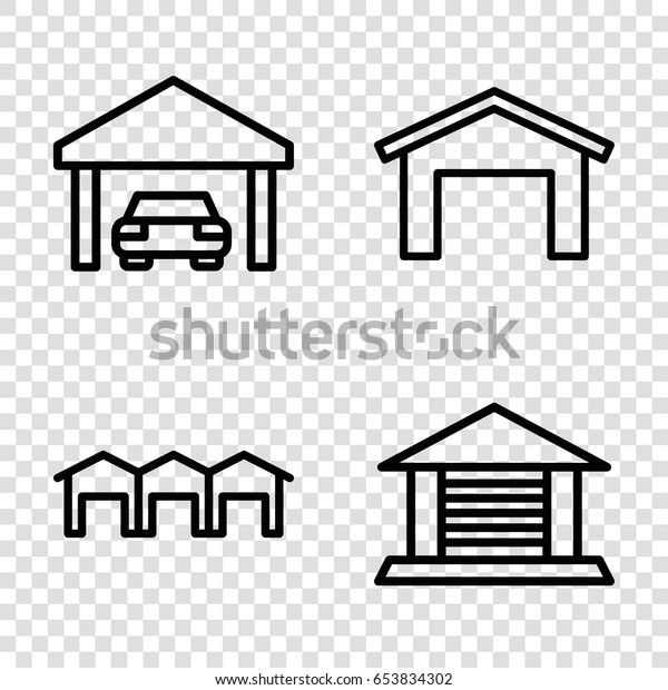 Garage\
icons set. set of 4 garage outline icons such\
as