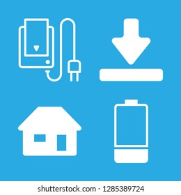 garage icons set with down arrow on horizontal line, house and battery vector set