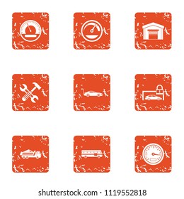 Garage icons set. Grunge set of 9 garage vector icons for web isolated on white background