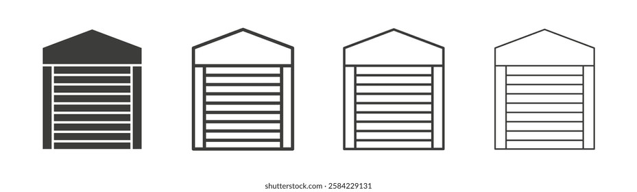 Garage icons set. Liner outlined and flat black color