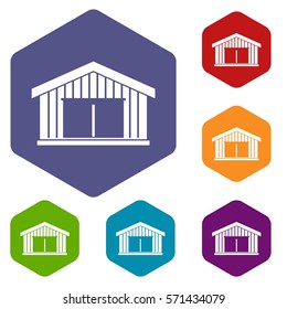 Garage icons set rhombus in different colors isolated on white background