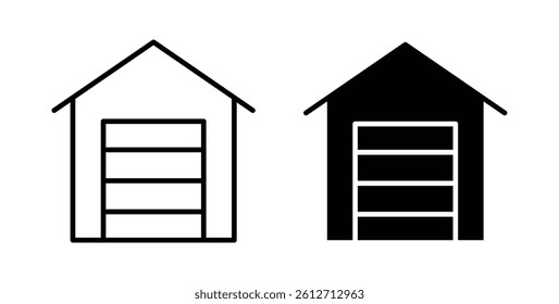 Garage icons in solid black and outlined style