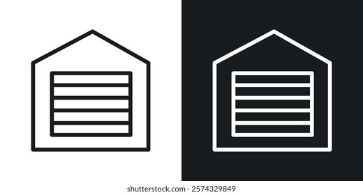 Garage icons in thin black and white stroke liner style