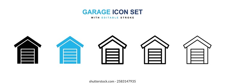 Garage icons vector collection in black and blue colors on white background