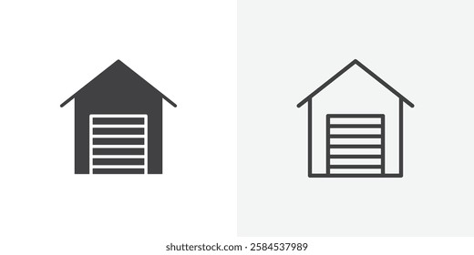 Garage icons vectors illustrations in black fill and liner versions