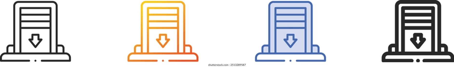 icono de garaje. Diseño lineal delgado, degradado, trazo azul y estilo audaz aislado sobre fondo blanco