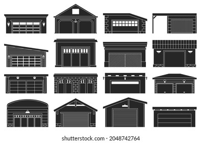 Garage isolated black set icon. Vector black set icon car house. Vector illustration garage on white background.