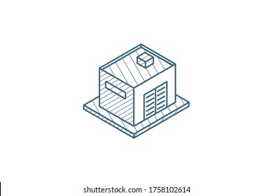 Garage isometric icon. 3d vector illustration. Isolated line art technical drawing. Editable stroke