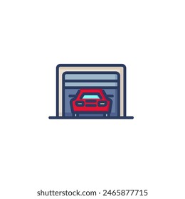 Garage line icon. Gate, slot, car, vehicle isolated outline sign. Parking, car driving, property concept. Vector illustration, symbol element for web design and apps