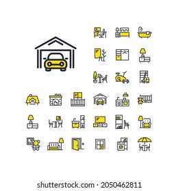 Icono de línea de garaje en conjunto sobre el fondo blanco. Símbolo de esquema de alta calidad de dos colores para diseño web o aplicación móvil.