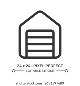 Ícone de interface do usuário da linha de garagem. Oficina em casa. Armazém industrial, armazenamento. Casa viva. Prédio, construção. Símbolo de contorno de vetor isolado. Elemento linear da interface do usuário do Webdesign, pixel perfect