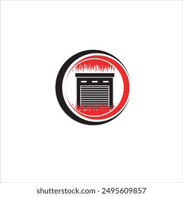 Garage logo with black and red circles on a white background