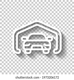 Garage near home for own car, simple icon. White linear icon with editable stroke and shadow on transparent background