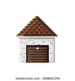 Garage pixel art. House pixel art. Vector illustration.