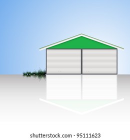 garage reflected and blue sky, abstract vector art illustration; image contains transparency and opacity mask