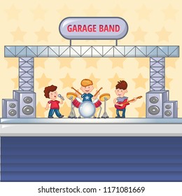 Garage Rock Band Concept Background. Cartoon Illustration Of Garage Rock Band Vector Concept Background For Web Design