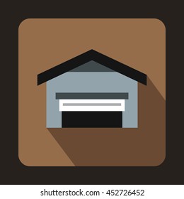 Garage with roof icon in flat style with long shadow. Building symbol