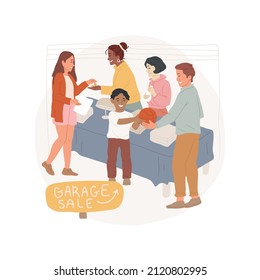 Garage Sale Abstract Concept Vector Illustration. Families Selling Second Hand Goods In Community Yard, Neighborhood Charity, Local Flea Market, Garage Sale, Collect Money Abstract Metaphor.