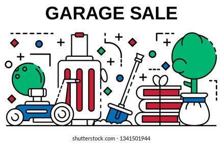 Garage sale banner. Outline illustration of garage sale vector banner for web design