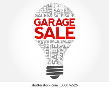 GARAGE SALE bulb word cloud, business concept background