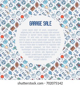 Garage sale or flea market concept with text inside. Thin line vector illustration for banner, web page, print media.