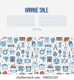 Garage sale or flea market concept with place for text. Thin line vector illustration for banner, web page, print media.