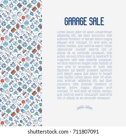 Garage sale or flea market concept with place for text. Thin line vector illustration for banner, web page, print media.