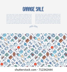 Garage sale or flea market concept with place for text. Thin line vector illustration for banner, web page, print media.