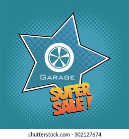 garage sale illustration over blue color background