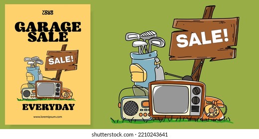 GARAGE SALE POSTER FLYER ILLUSTRATION