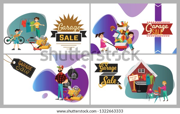 Garage Sale Sellers Sell Old Goods Stock Vector Royalty Free