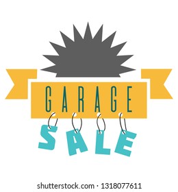 Garage sale sign advertising deals. Logotypes template with total sale vector illustration. Special offer and sell-out concept. Isolated on white