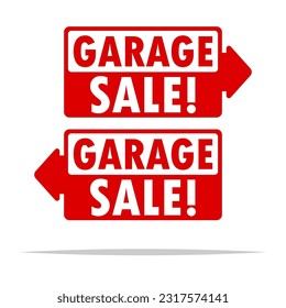 Garage sale sign with arrow vector isolated illustration