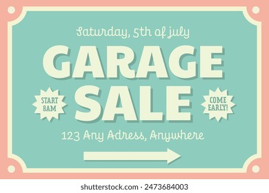 Garage sale sign. Vintage retro plate with text. Vector banner, poster, for advertising, marketing.