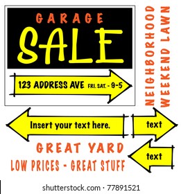 Garage Sale Signage Template ready to insert your copy and have printed at a Kinko or any digital print shop.