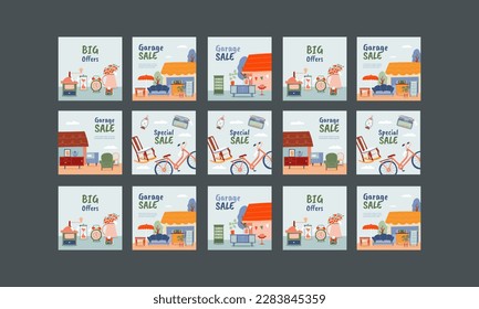 garage sale social media post set vector flat design