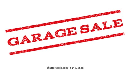 Garage Sale watermark stamp. Text caption between parallel lines with grunge design style. Rubber seal stamp with scratched texture. Vector red color ink imprint on a white background.