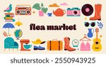 Garage Sale, Yard sale posters, flyers, post templates. Retro style flea market, second hand and garage sale concept vector design