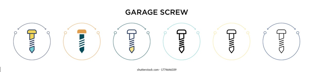 Garage screw icon in filled, thin line, outline and stroke style. Vector illustration of two colored and black garage screw vector icons designs can be used for mobile, ui, web