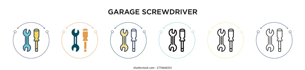 Garage screwdriver icon in filled, thin line, outline and stroke style. Vector illustration of two colored and black garage screwdriver vector icons designs can be used for mobile, ui, web
