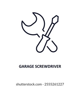 garage screwdriver outline icon.  Thin line icon from construction tools collection. Editable vector isolated on white background