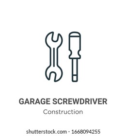 Garage screwdriver outline vector icon. Thin line black garage screwdriver icon, flat vector simple element illustration from editable tools concept isolated stroke on white background