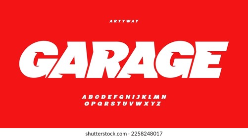 Garage service font, bold italic letters, dynamic alphabet for car racing logo and headline, automotive typography, sport game design. Vector typographic design - Shutterstock ID 2258248017